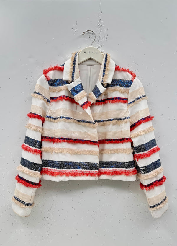 SAMPLE - Cropped Blazer - Coral Fringe & Sequin