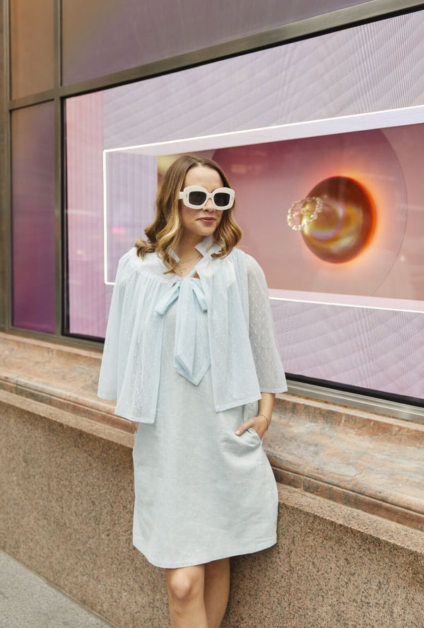 Buru x Old Soul Etiquette Pillar Dress MINI - Blue Shimmer Linen