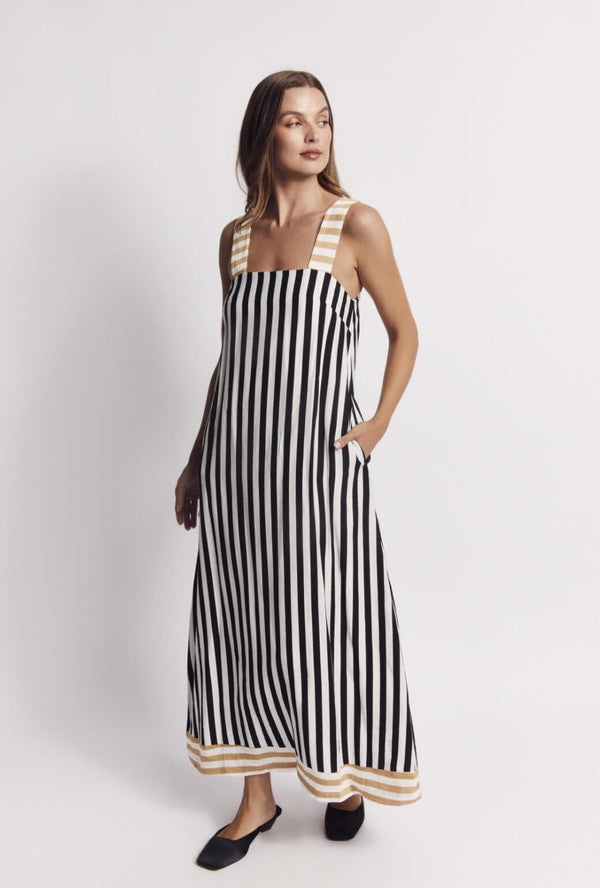 Pillar Gown - Black and Sand Stripe
