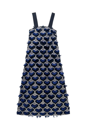 Pillar Gown - Navy Feathered