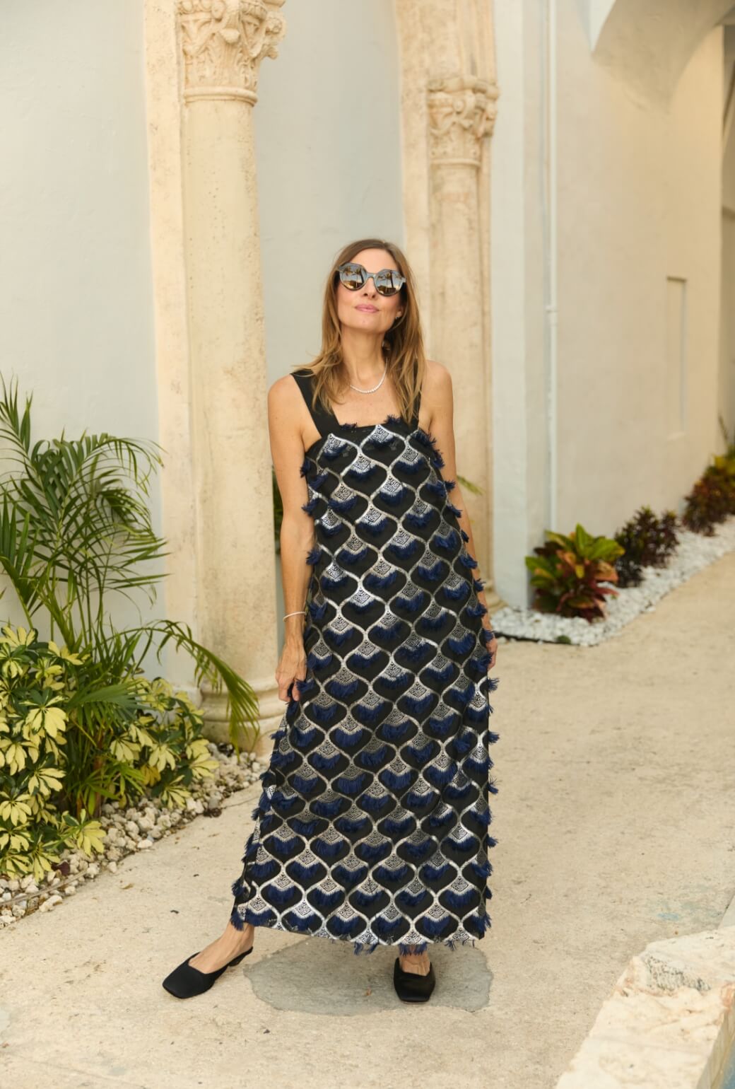 Pillar Gown - Navy Feathered