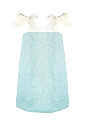 Buru x Old Soul Etiquette Pillar Dress MINI - Blue Shimmer Linen