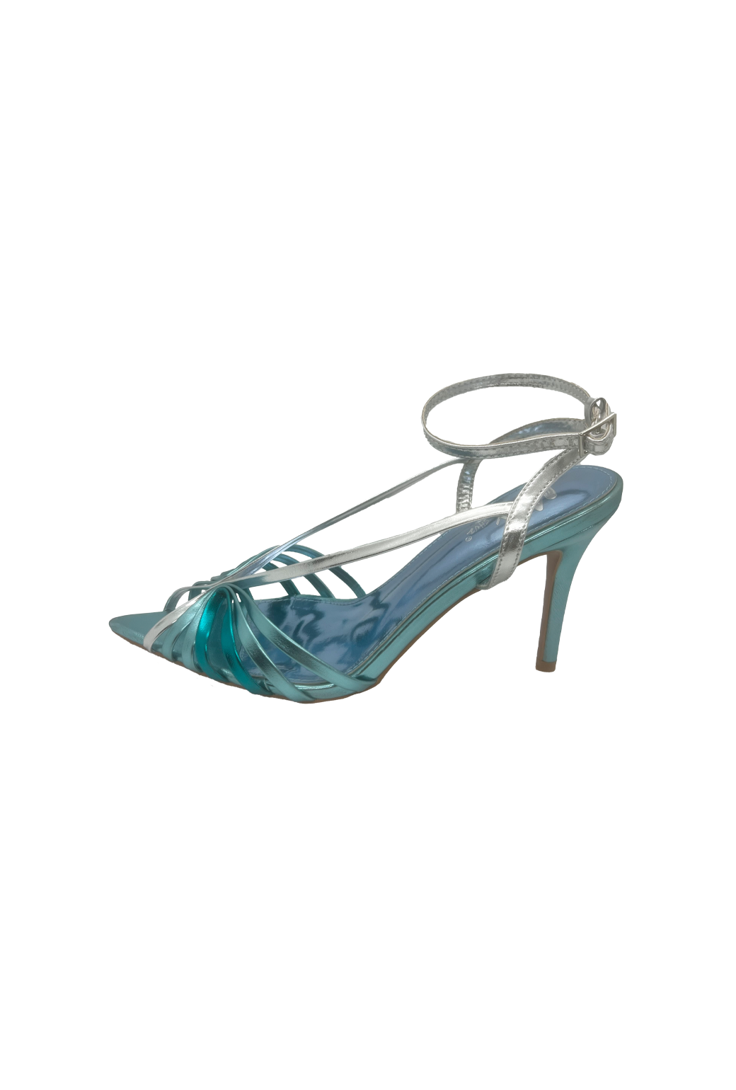 Pointed Toe Strap Heels - Metallic Blue