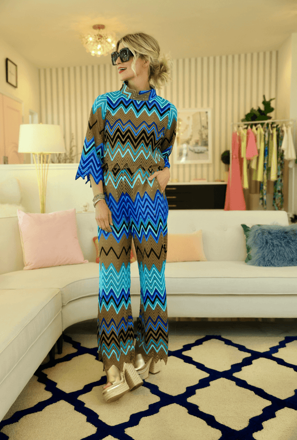 Buru x Kelly Golightly Poolside Flat Front Trousers  - Flame Stitch