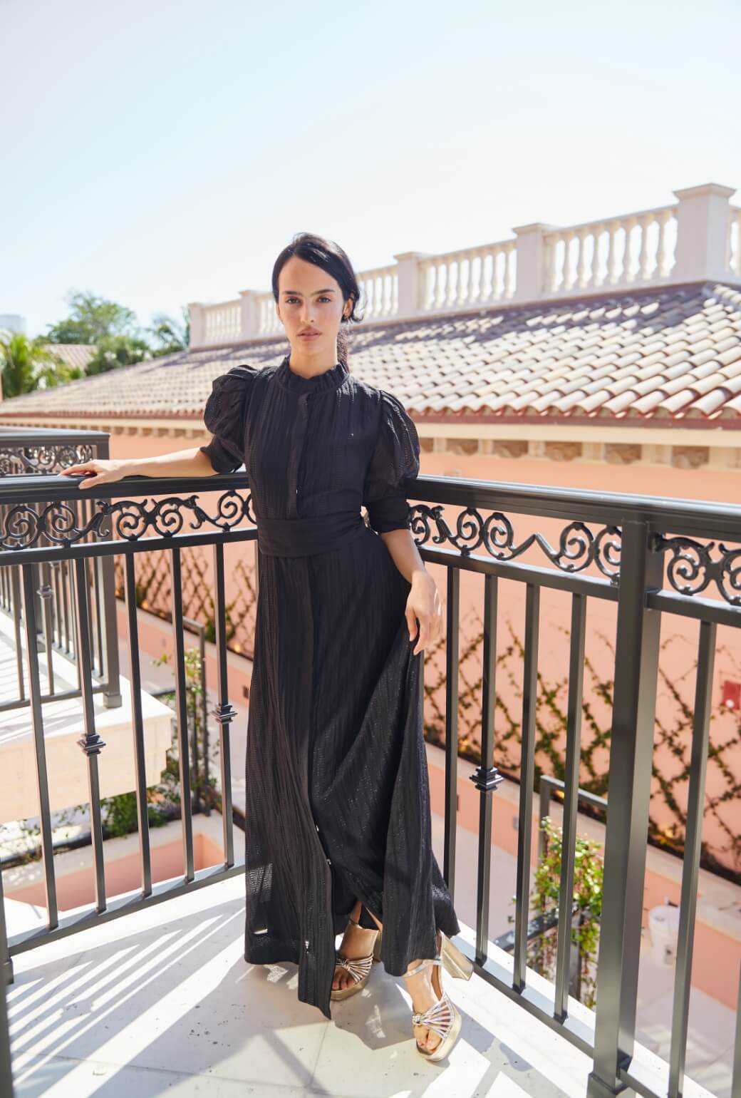 Puff Sleeve Day Gown - MAXI - Sheer Black