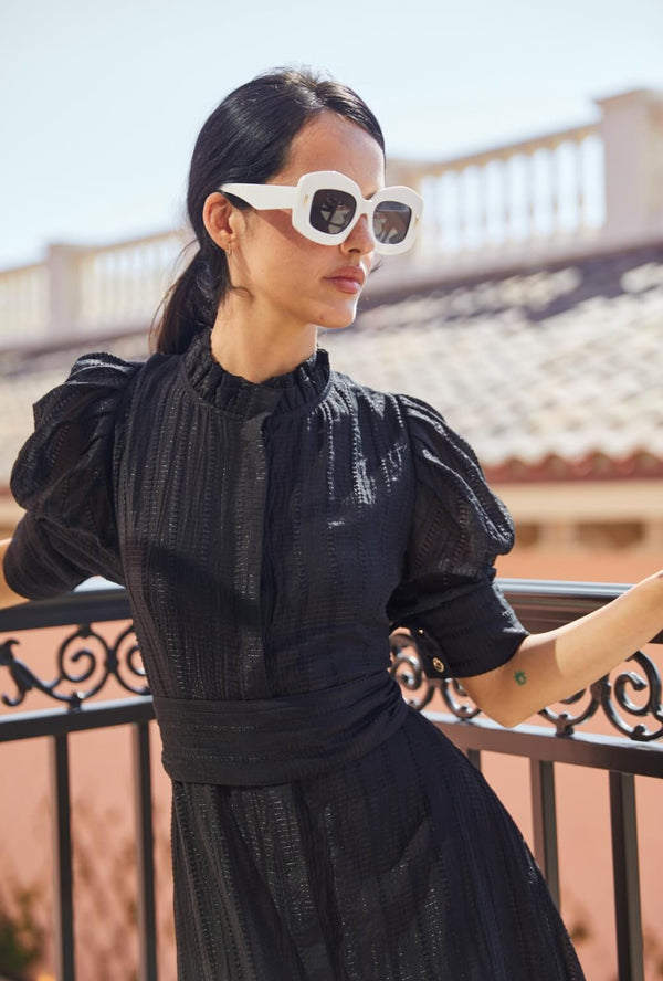 Puff Sleeve Day Gown - MAXI - Sheer Black