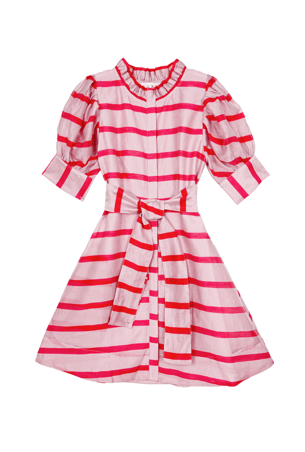 Puff Sleeve Day Gown Mini - Coral Stripe