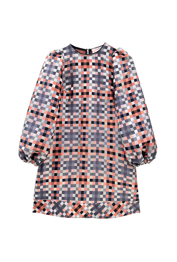 Puff Sleeve Party Dress KNEE LENGTH - Patchwork Brocade