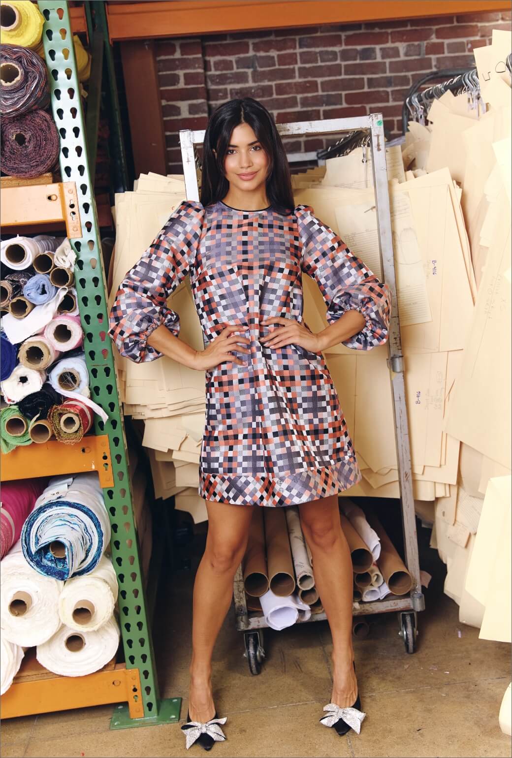 Puff Sleeve Party Dress KNEE LENGTH - Patchwork Brocade XS Puff Sleeve Party Dress KNEE LENGTH - Patchwork Brocade XS