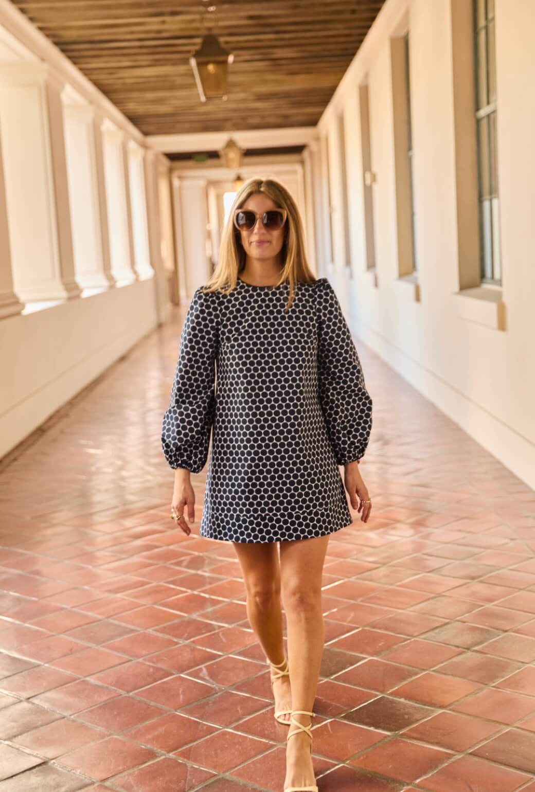 Buru x Ali Sisto Puff Sleeve Party Dress MINI - Navy Polka Dot