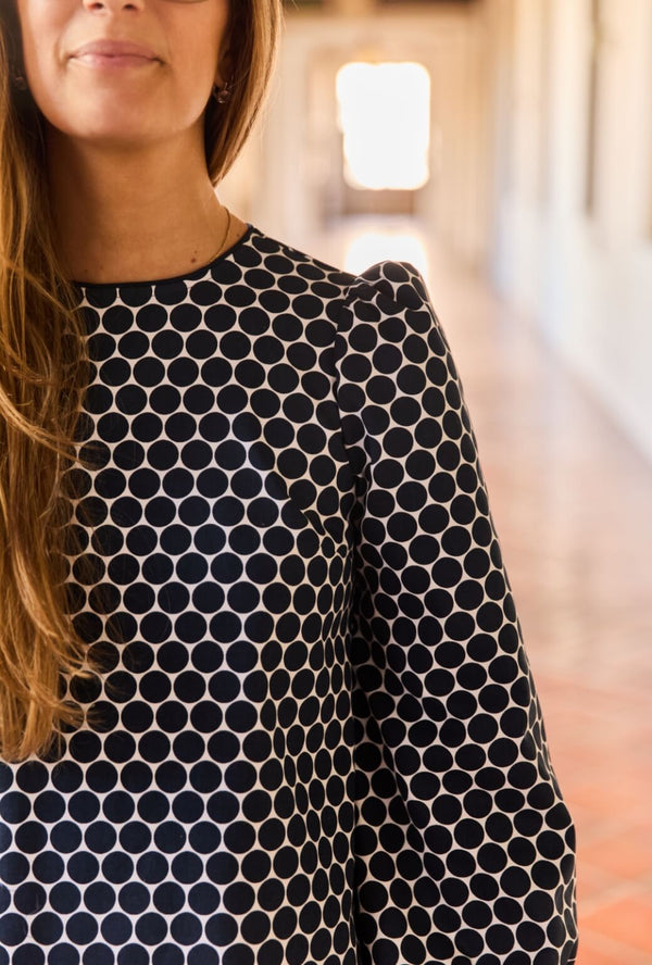 Buru x Ali Sisto Puff Sleeve Party Dress MINI - Navy Polka Dot