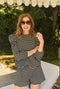Puff Sleeve Pullover - B&W Stripe Knit