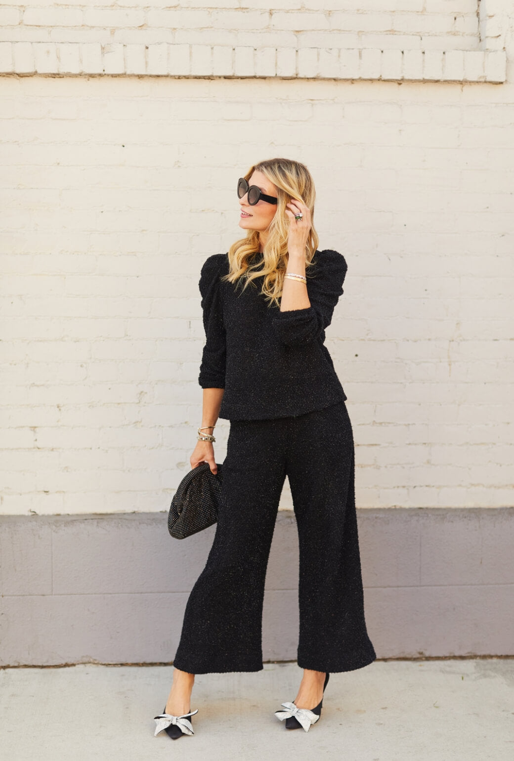 SAMPLE - Puff Sleeve Pullover - Black Shimmer Knit