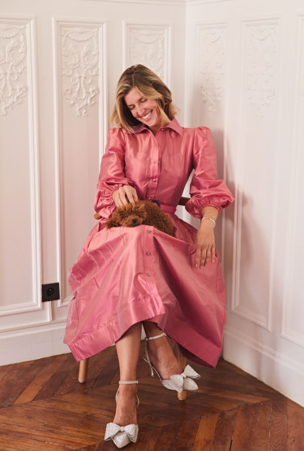 Buru x Anna Kloots Puff Sleeve Shirtdress - Pink Shimmer Taffeta