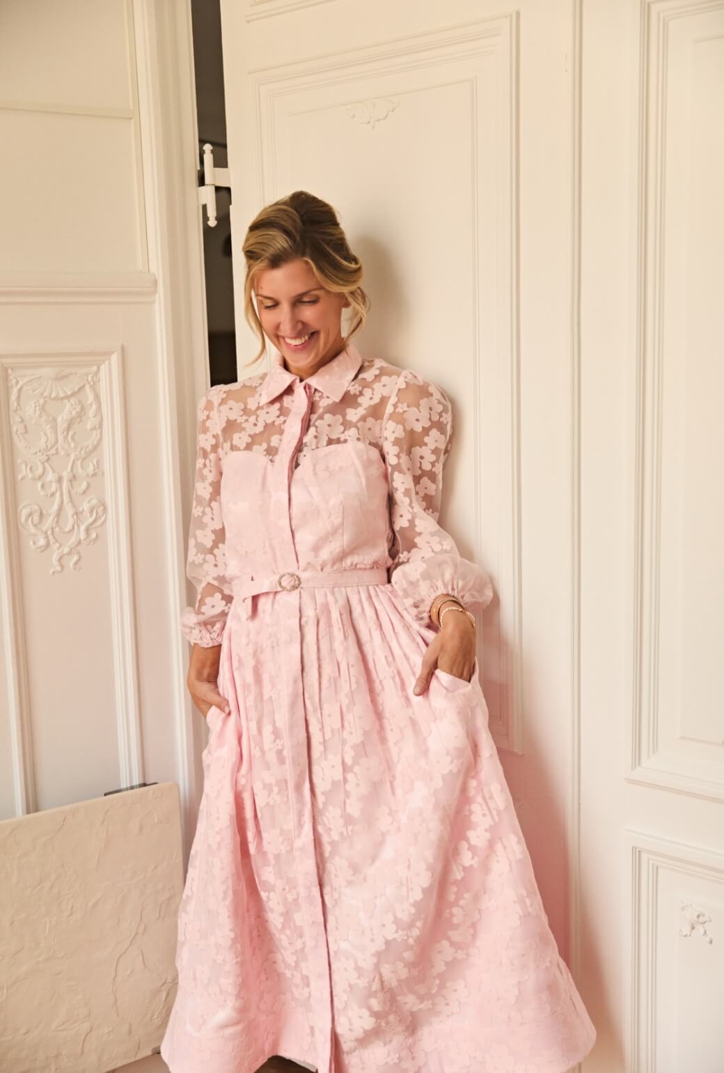 Buru x Anna Kloots Puff Sleeve Shirtdress - Sheer Floral