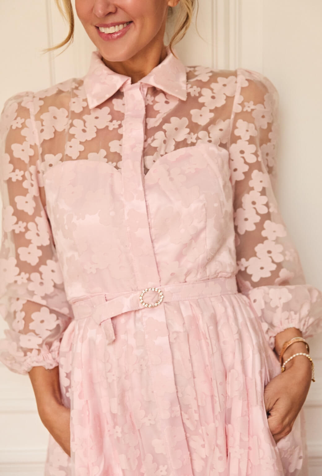 Buru x Anna Kloots Puff Sleeve Shirtdress - Sheer Floral