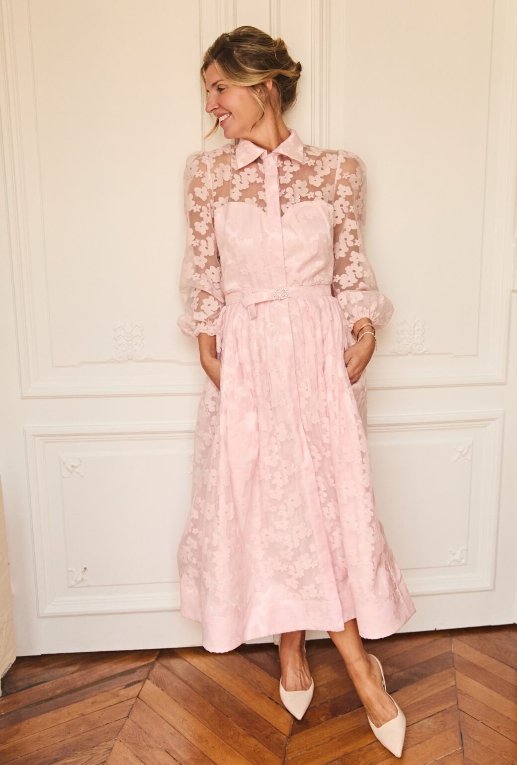 Buru x Anna Kloots Puff Sleeve Shirtdress - Sheer Floral