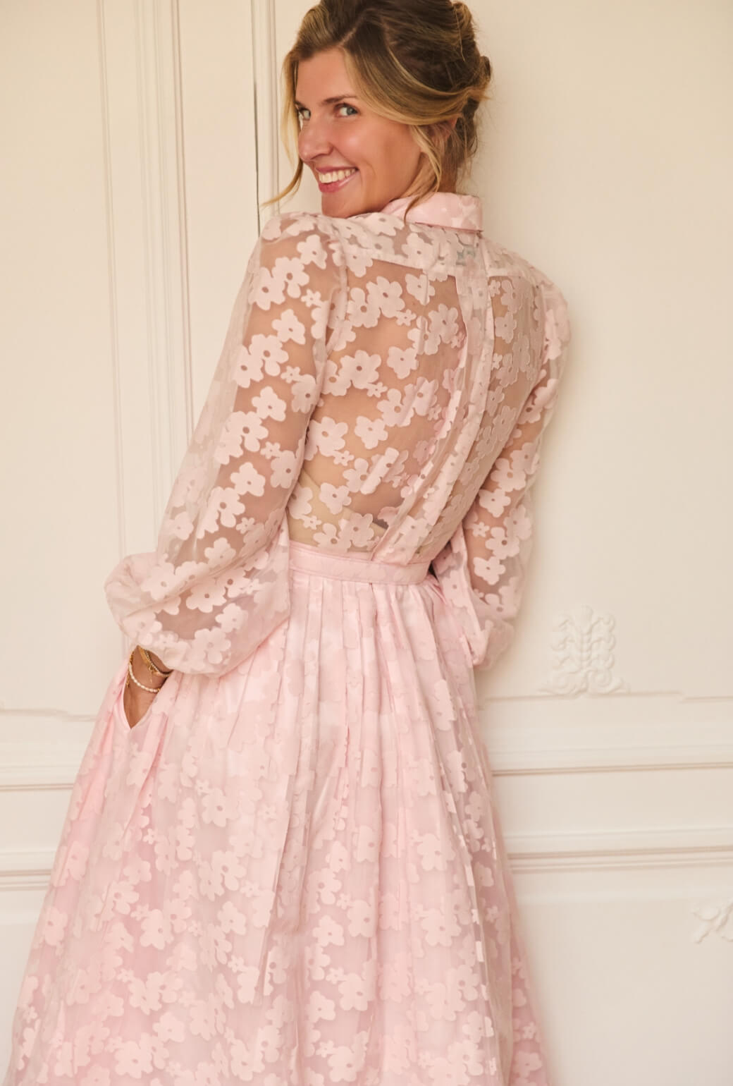 Buru x Anna Kloots Puff Sleeve Shirtdress - Sheer Floral