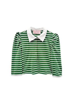 Puff Sleeve Tee - Green Stripe Knit