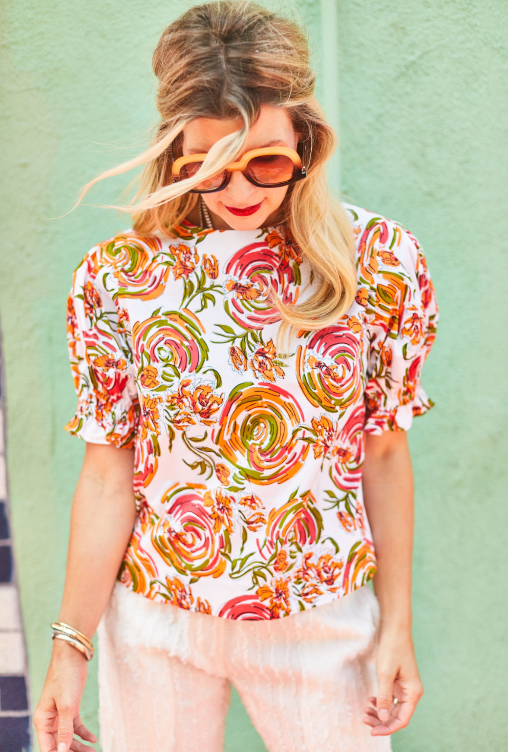 Coral puff sleeve 2025 top