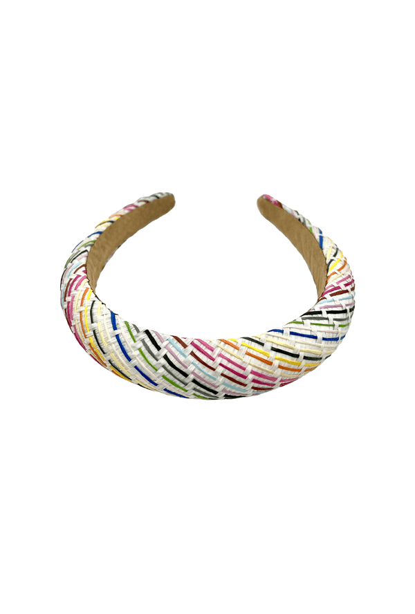 Rainbow Puff Rattan Headband - White