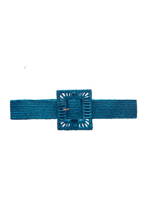 Rattan Square Buckle Stretch Belt - Turquoise