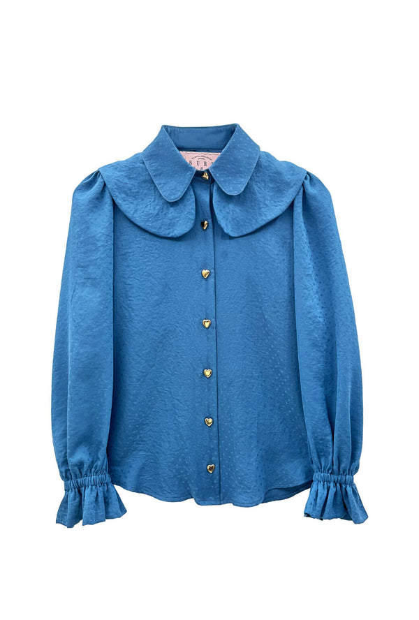 Ruffle Button Down - Cornflower Dot