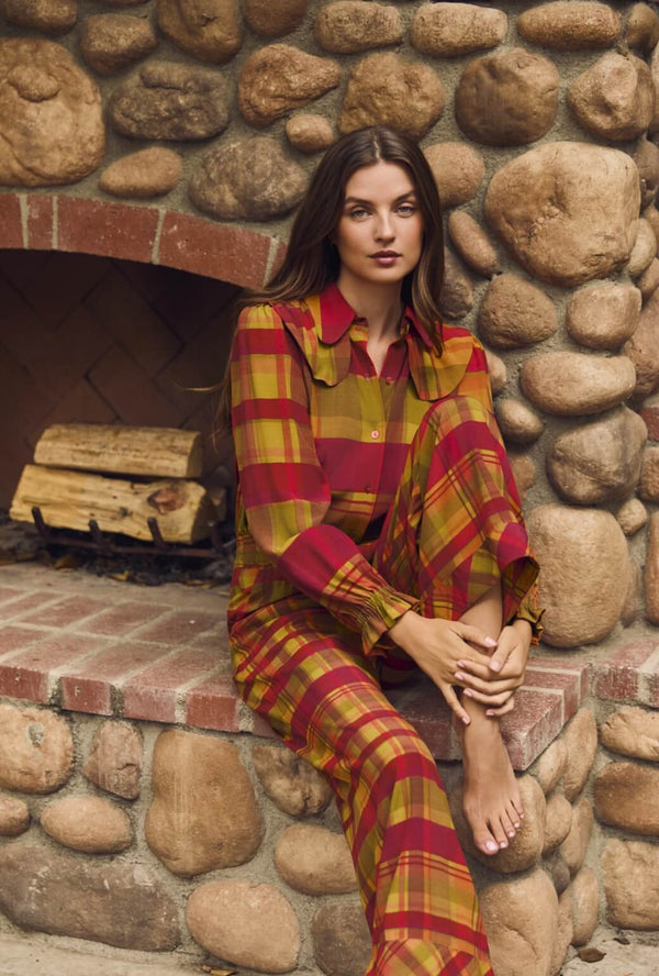 Ruffle Button Down - Lake House Plaid