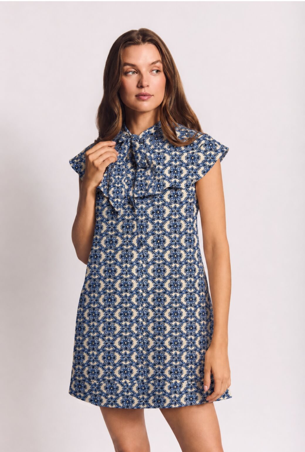 ruffle collar cloud print mini dress On Cloud Fine Tiered Ruffle Mini Dress - White