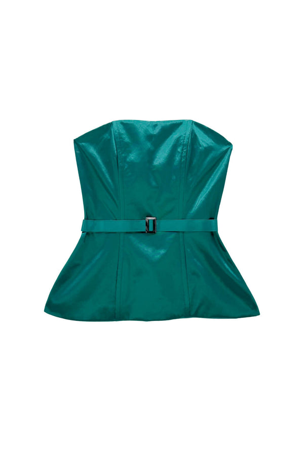 Run for the Roses Belted Bustier - Green Sateen