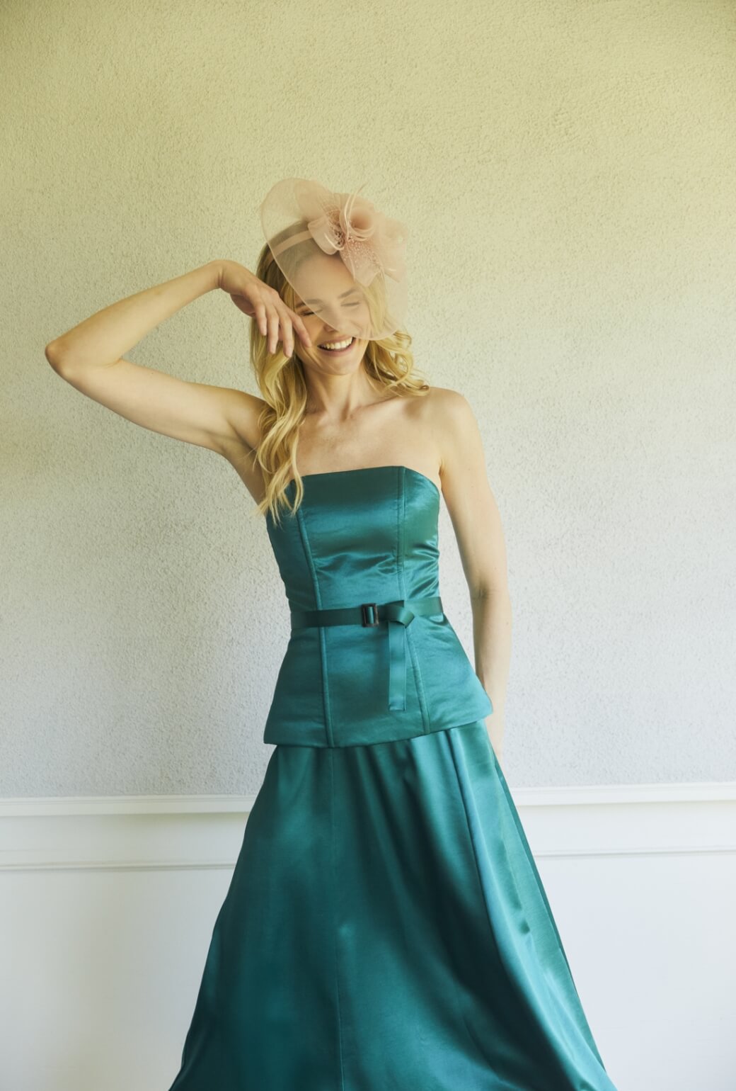 Run for the Roses Belted Bustier - Green Sateen