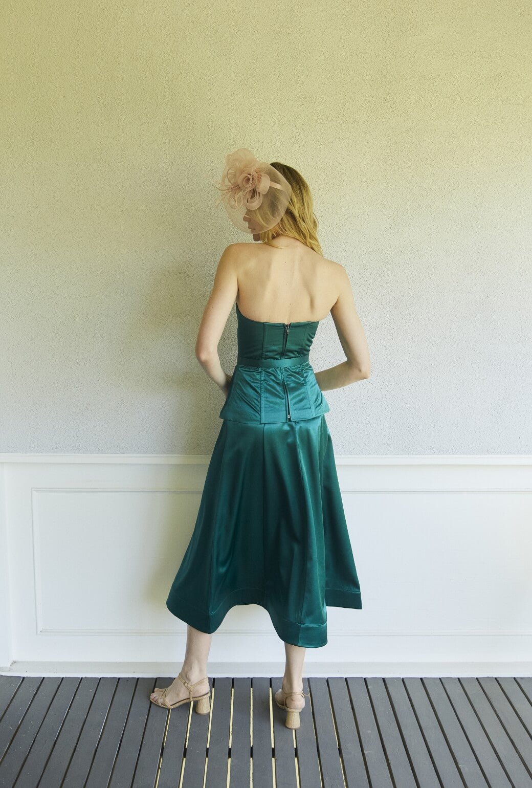 Run for the Roses Belted Bustier - Green Sateen