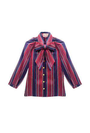 Run for the Roses Big Bow Blouse - Navy Embroidery
