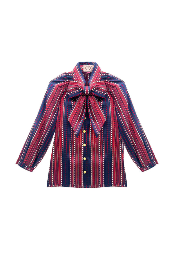 Run for the Roses Big Bow Blouse - Navy Embroidery