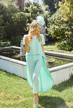 Run for the Roses Cropped Cigar Pant - Aqua Dot