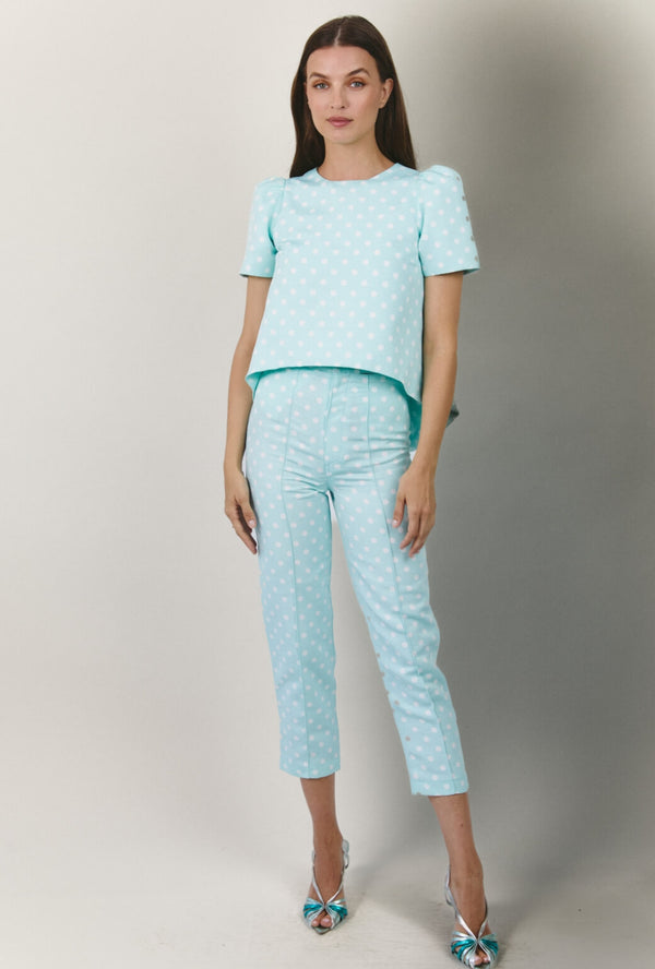 Run for the Roses Cropped Cigar Pant - Aqua Dot