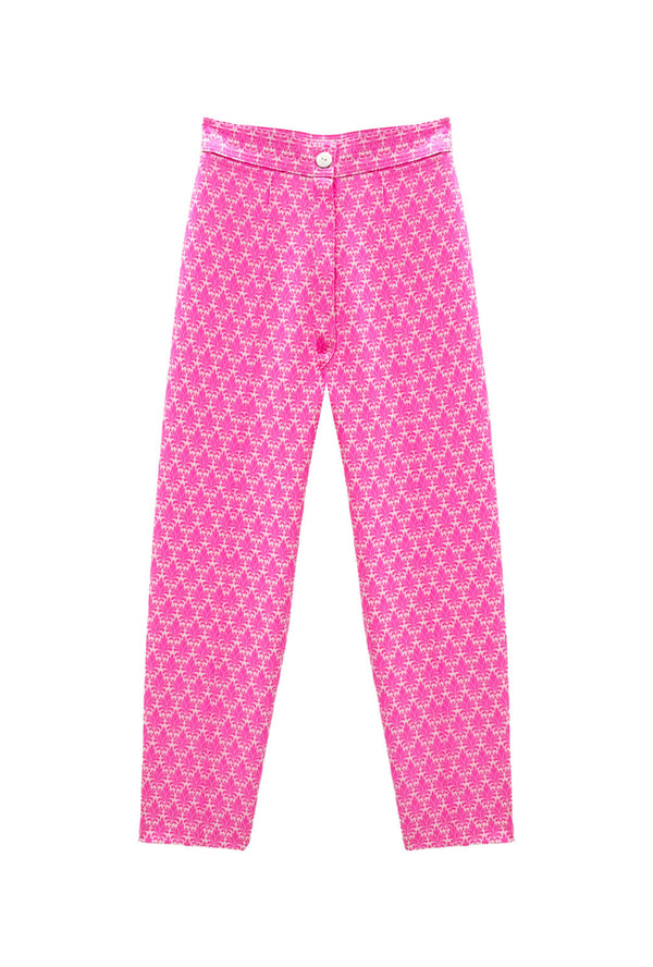 Run for the Roses Cropped Cigar Pant - Pink Damask