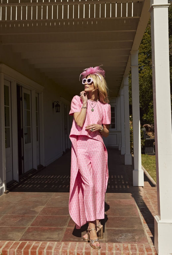 Run for the Roses Cropped Cigar Pant - Pink Damask
