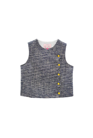Scallop Top - Navy Tweed