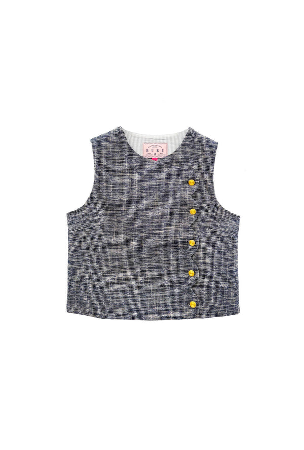 Scallop Top - Navy Tweed