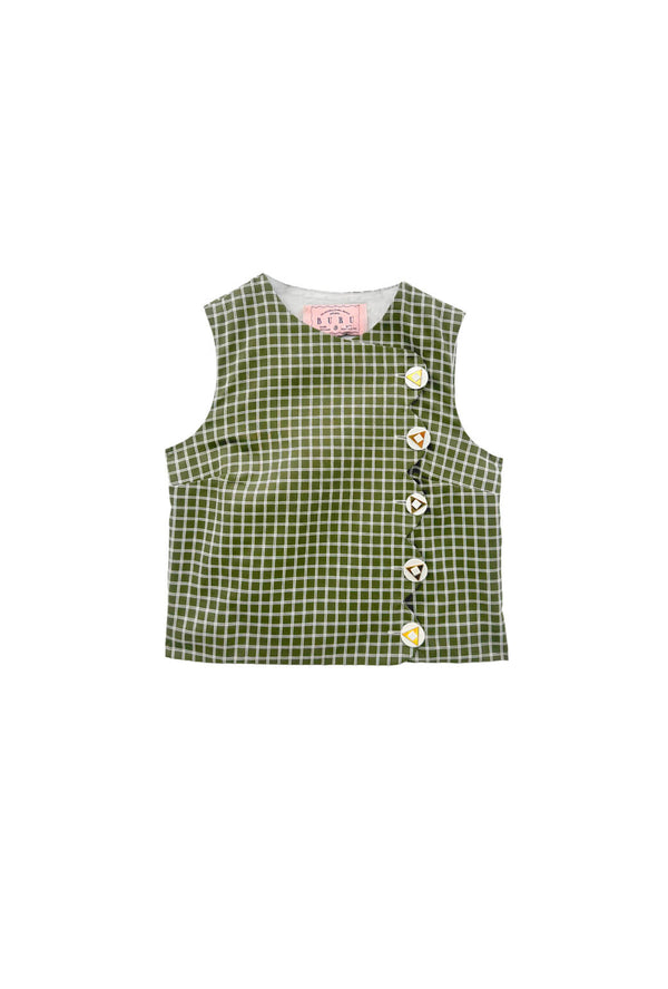 Scallop Top - Olive Windowpane