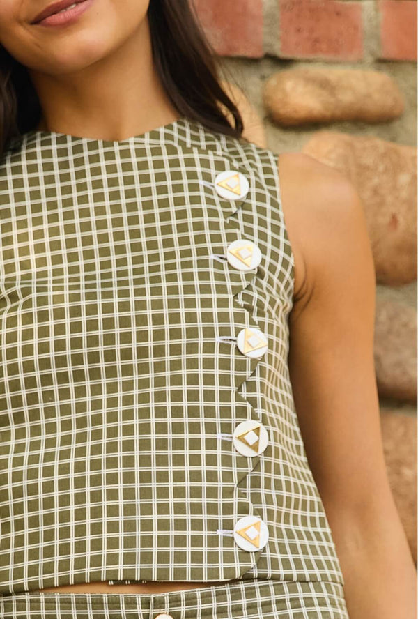 Scallop Top - Olive Windowpane