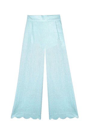 Buru x Old Soul Etiquette Scallop Trousers - Blue Shimmer Linen