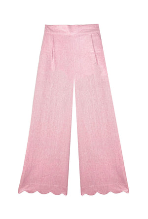 Buru x PBL Scallop Trousers - Pink Shimmer Linen
