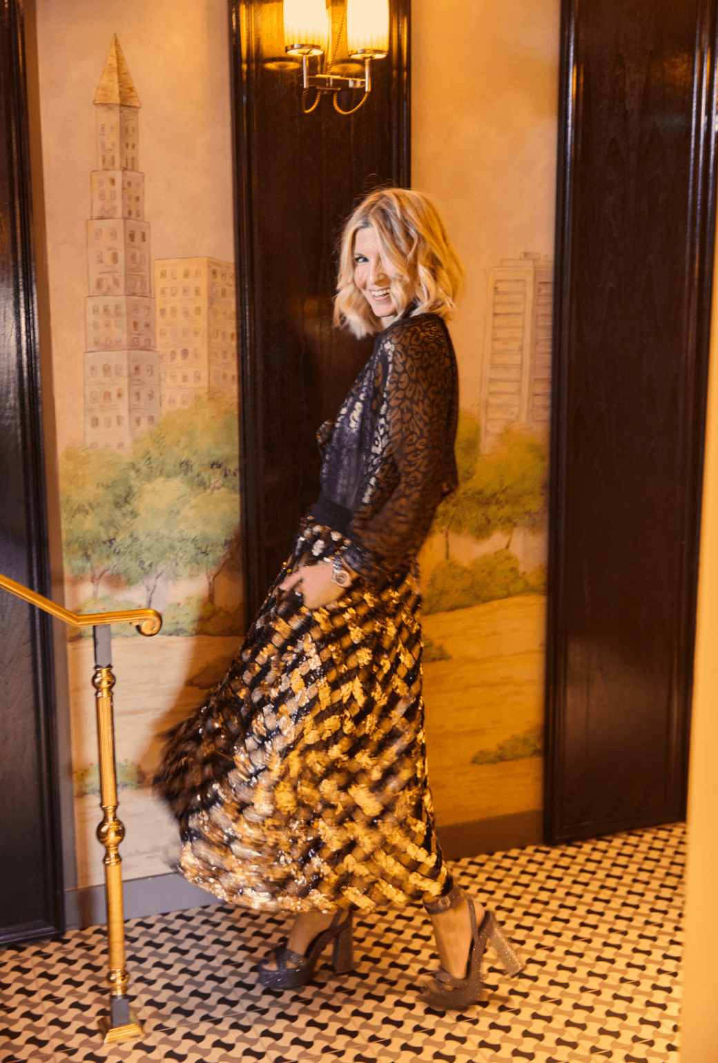 Sequin Party Skirt - Black & Gold