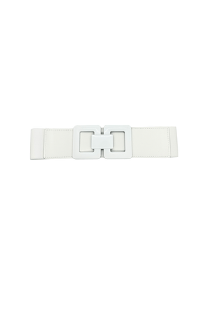 Shiny Double Buckle Stretch Belt - White