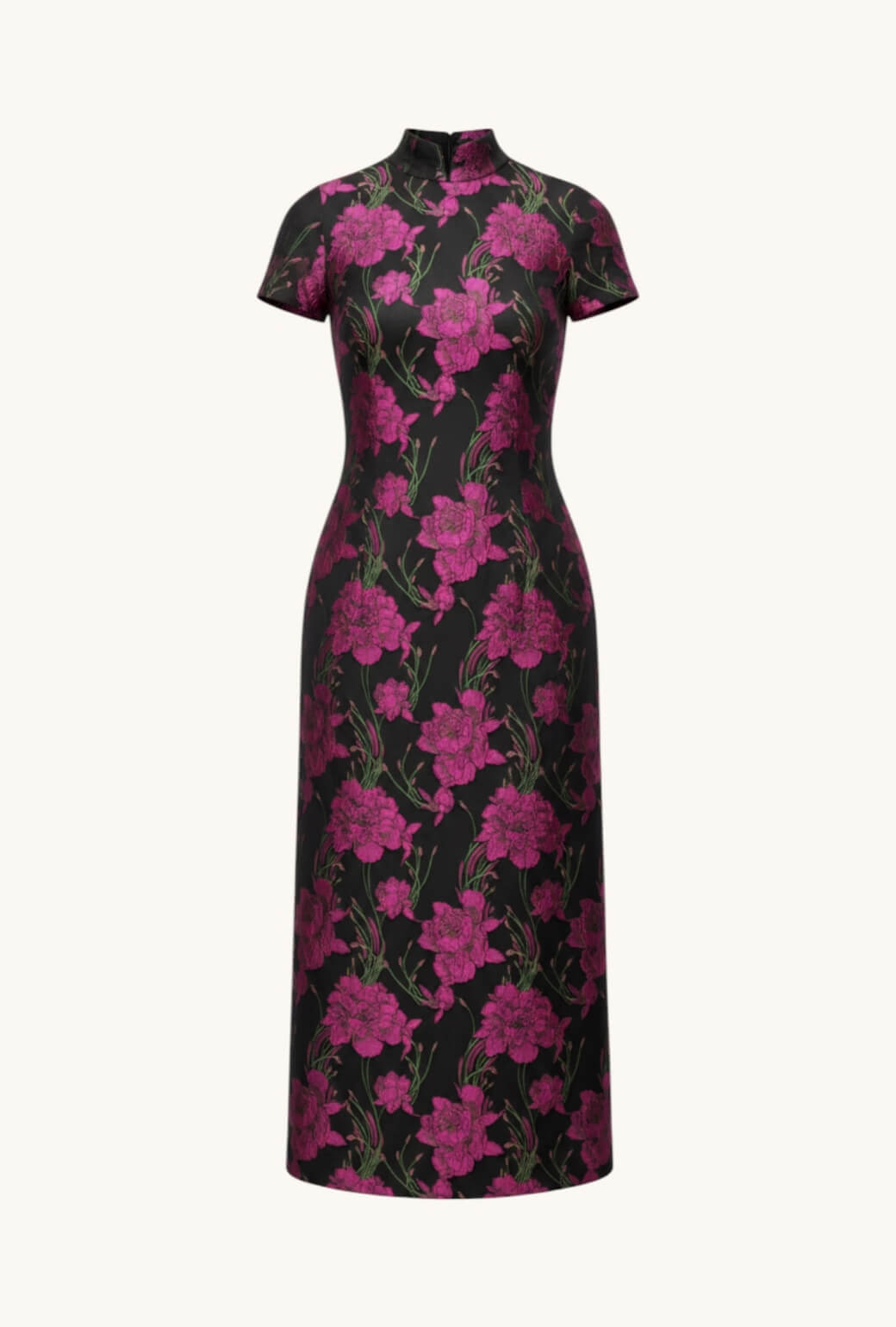 Short Sleeve Mod Dress - Magenta Floral Jacquard