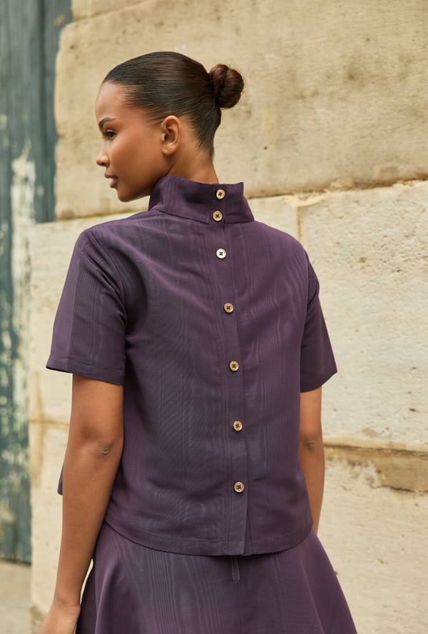 Short Sleeve Mod Top - Eggplant Moiré