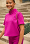 Short Sleeve Mod Top - Fuchsia Cable-knit