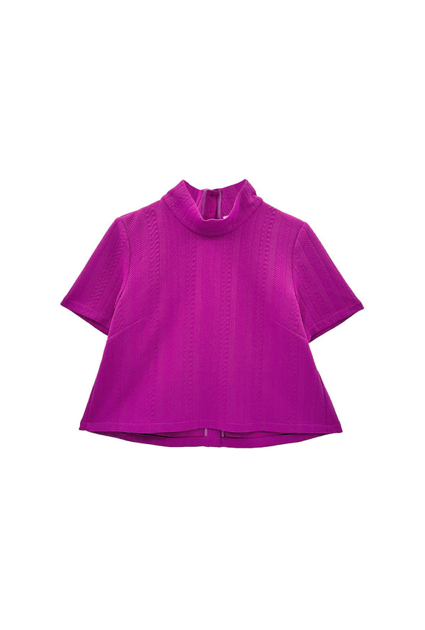 Short Sleeve Mod Top - Fuchsia Cable-knit